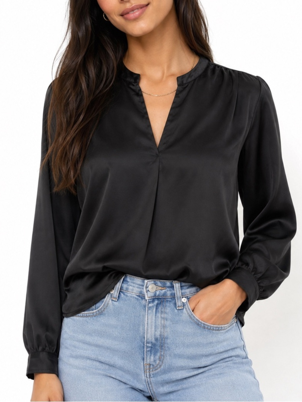 Nicole Miller Black V-Neck Blouse size small